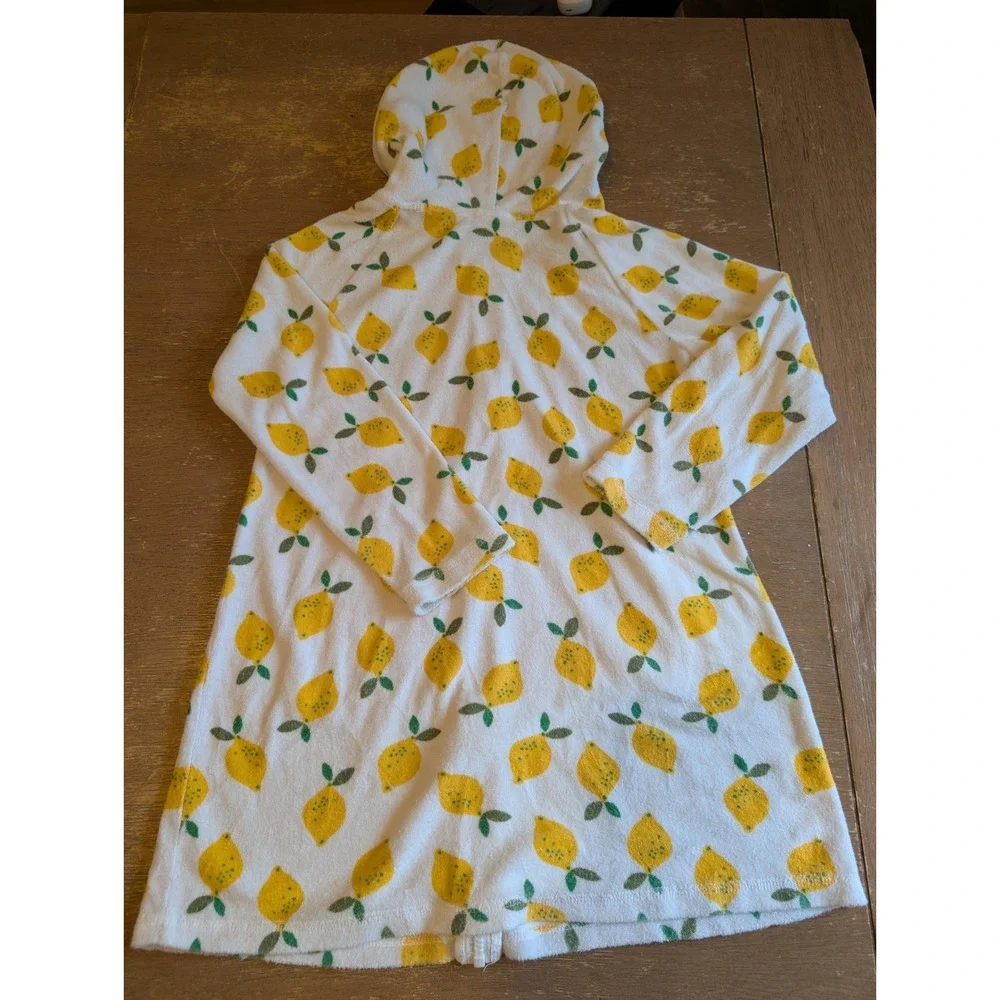 Hanna Andersson Kids Lemon Print Terry Cloth Hooded Zip Up Cover Up White Size 8
